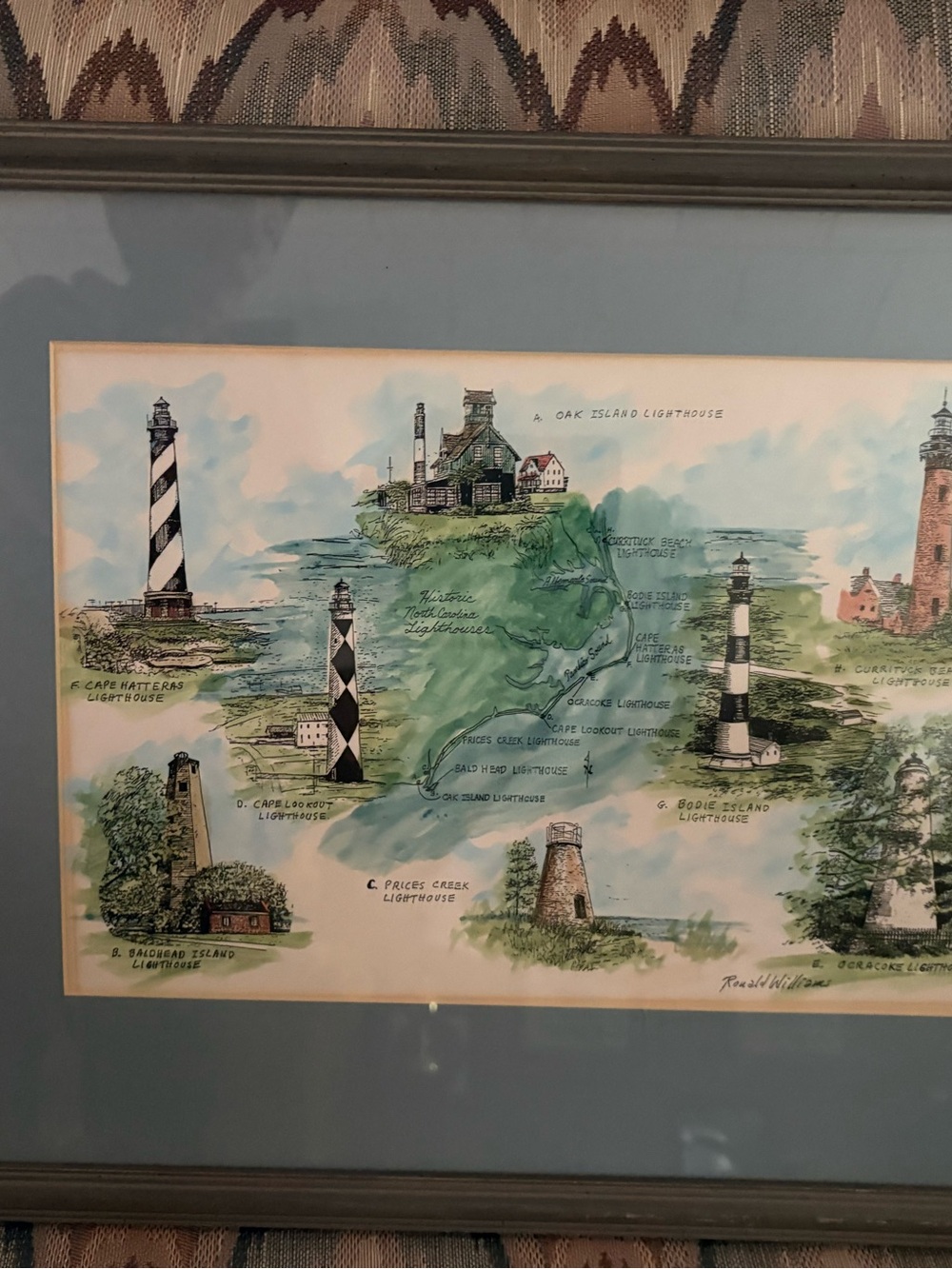 NC historic Lighthouse Framed Art Print by Ronald Williams 21 1/2 x 17 1/2.